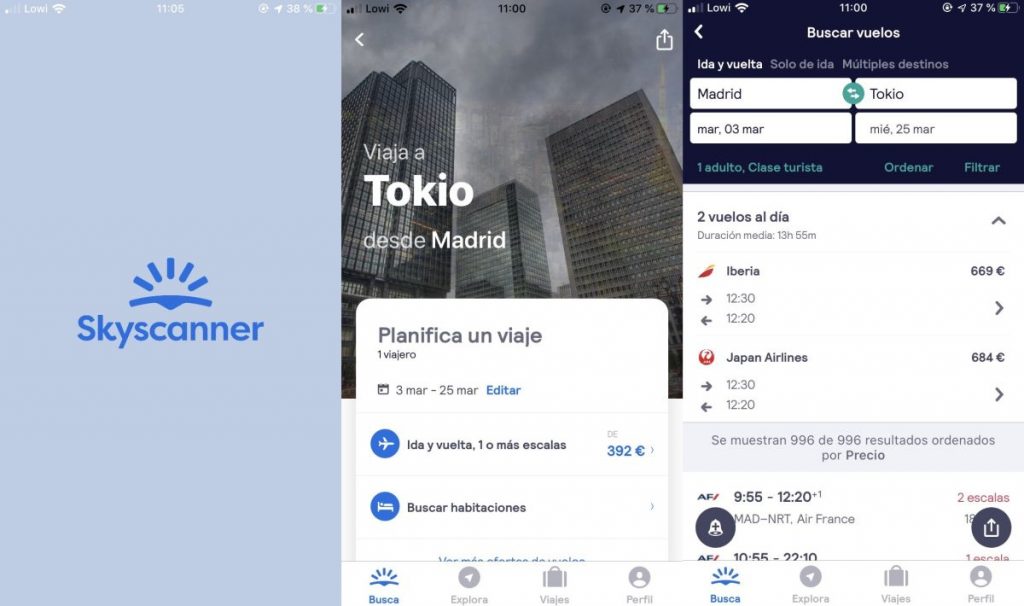 mejores app para vuelos a japon skyscanner