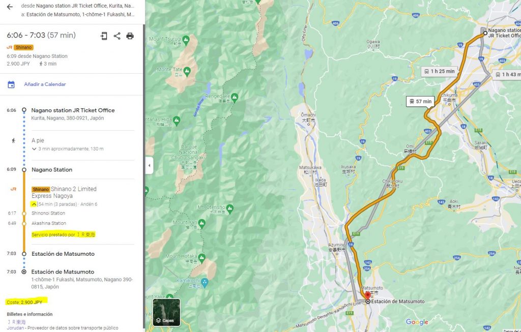 como saber los trenes que incluye el japan rail pass googlemaps