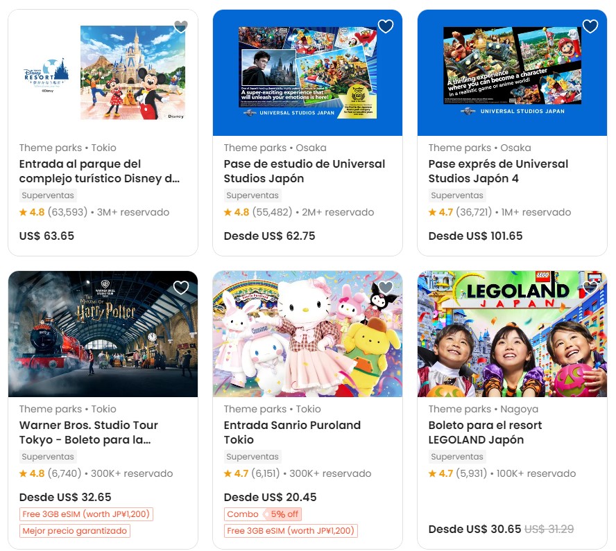 atracciones mas populares en klook japon