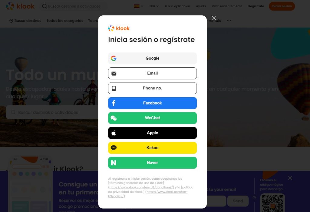 como registrarse en klook