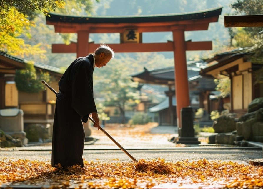 monje japones en un santuario monje japones en un santuario